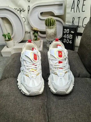 White Gold Sculpted Sole Layered Synthetic Cage Chunky Sneakers 10
