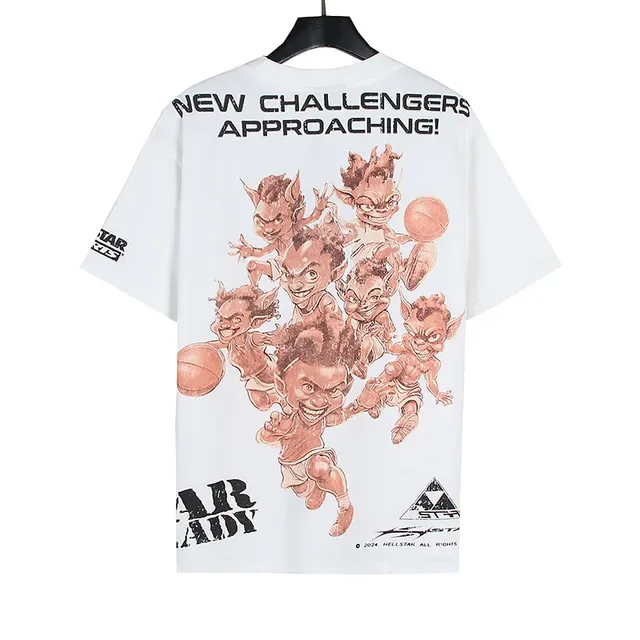White Graphic-Print Oversized Basketball Cartoon T-Shirt 3