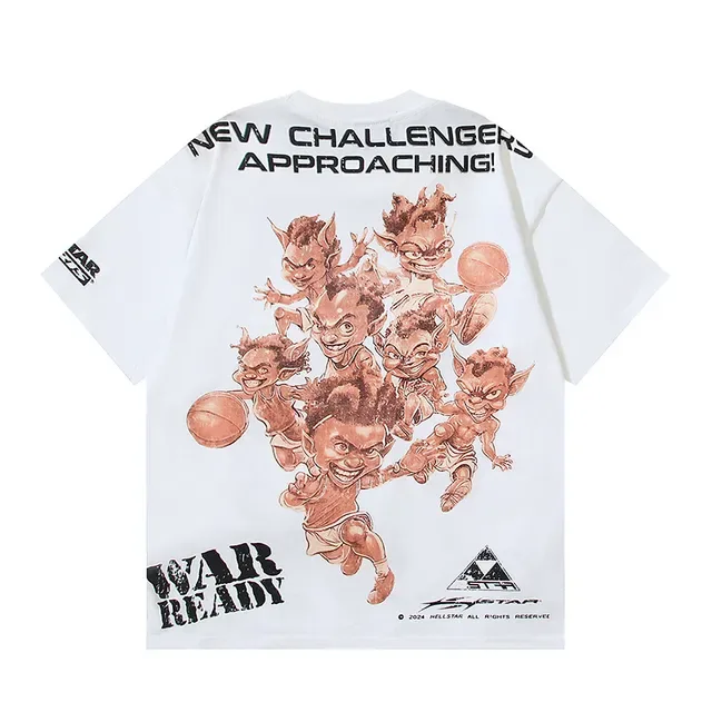 White Graphic-Print Oversized Basketball Cartoon T-Shirt 6