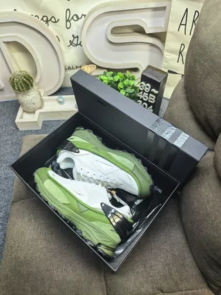 White Green Sculpted Multi-Layer Sole Black Plastic Heel Cage Chunky Sneakers 3
