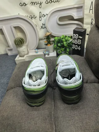White Green Sculpted Multi-Layer Sole Black Plastic Heel Cage Chunky Sneakers 8