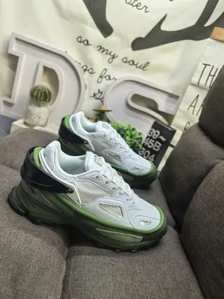 White Green Sculpted Multi-Layer Sole Black Plastic Heel Cage Chunky Sneakers 9