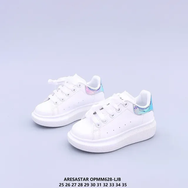 White Multicolor Platform Sole Smooth Upper Sneakers 21