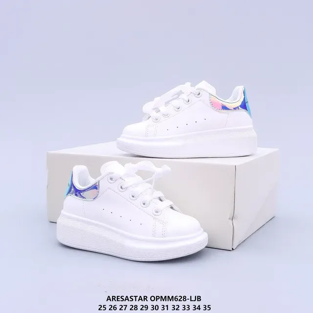 White Multicolor Platform Sole Smooth Upper Sneakers 24
