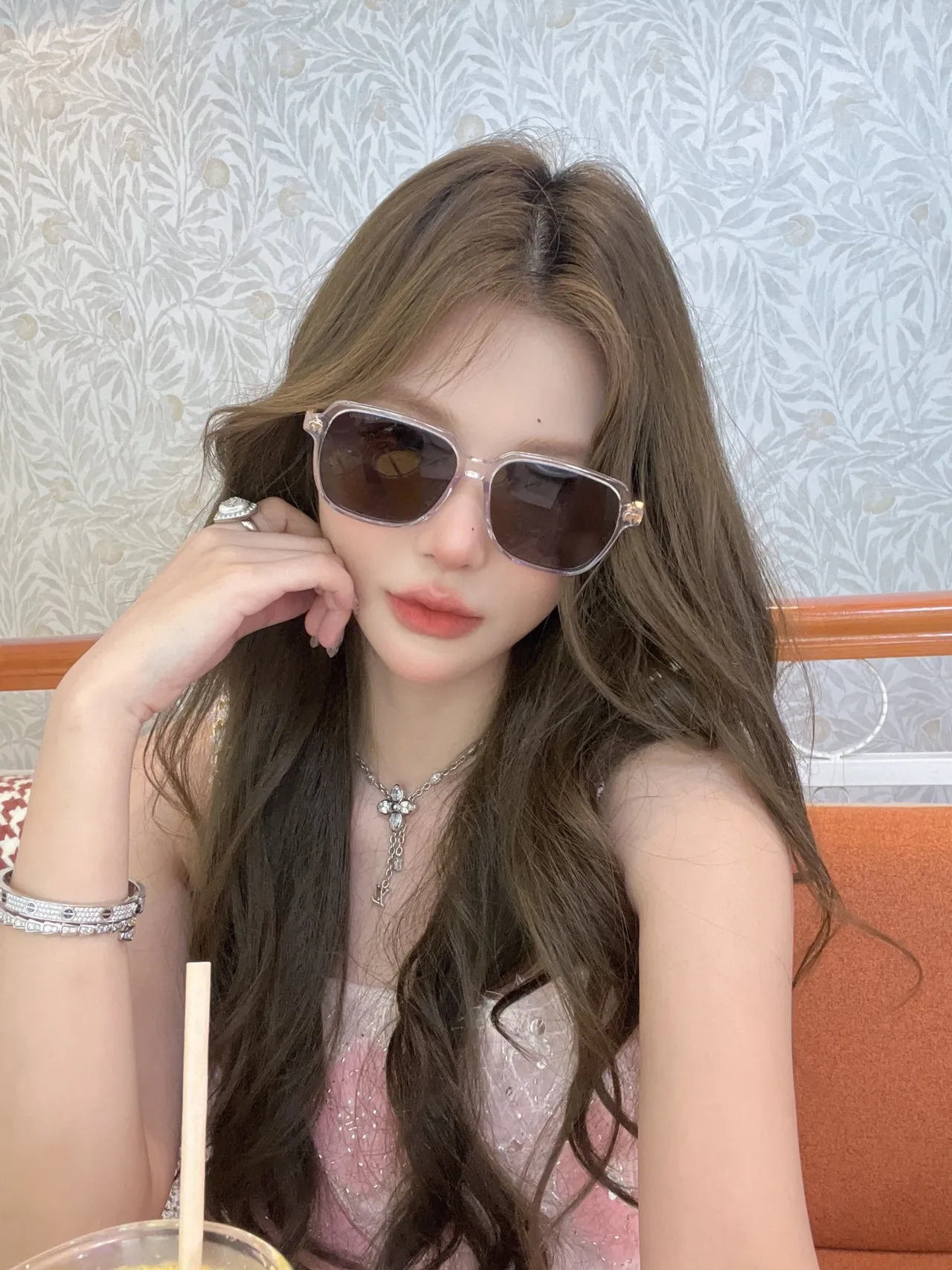 White Oversized Square Frame Gradient Brown Lens Sunglasses 3