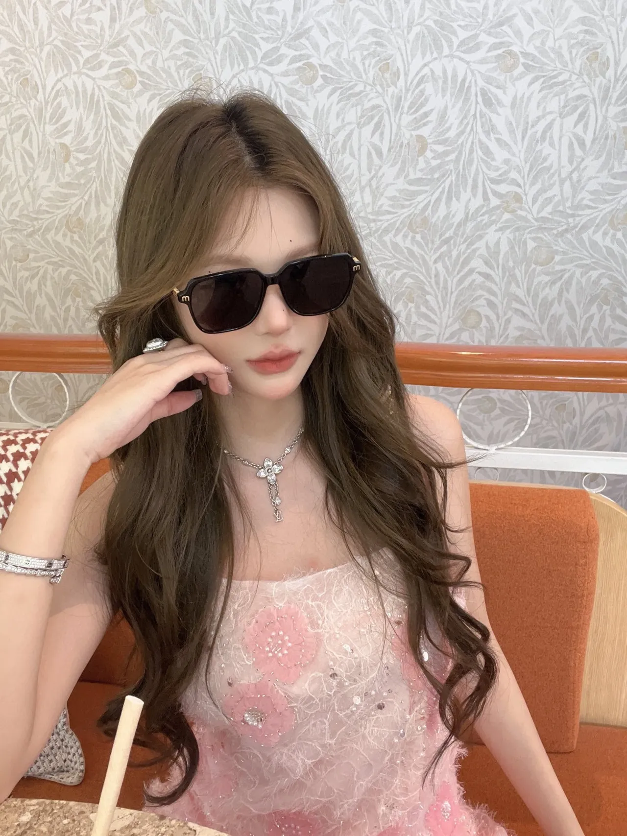 White Oversized Square Frame Gradient Brown Lens Sunglasses 5