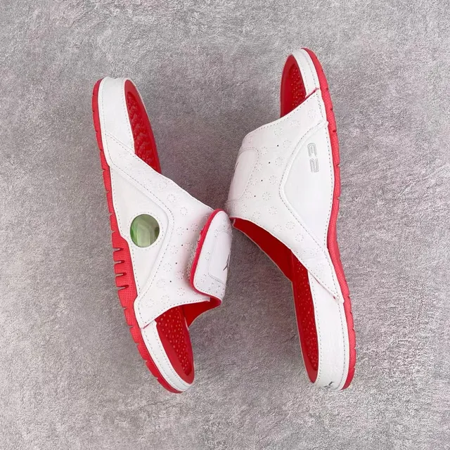 White Red Perforated Upper Rubber Sole Slippers 3