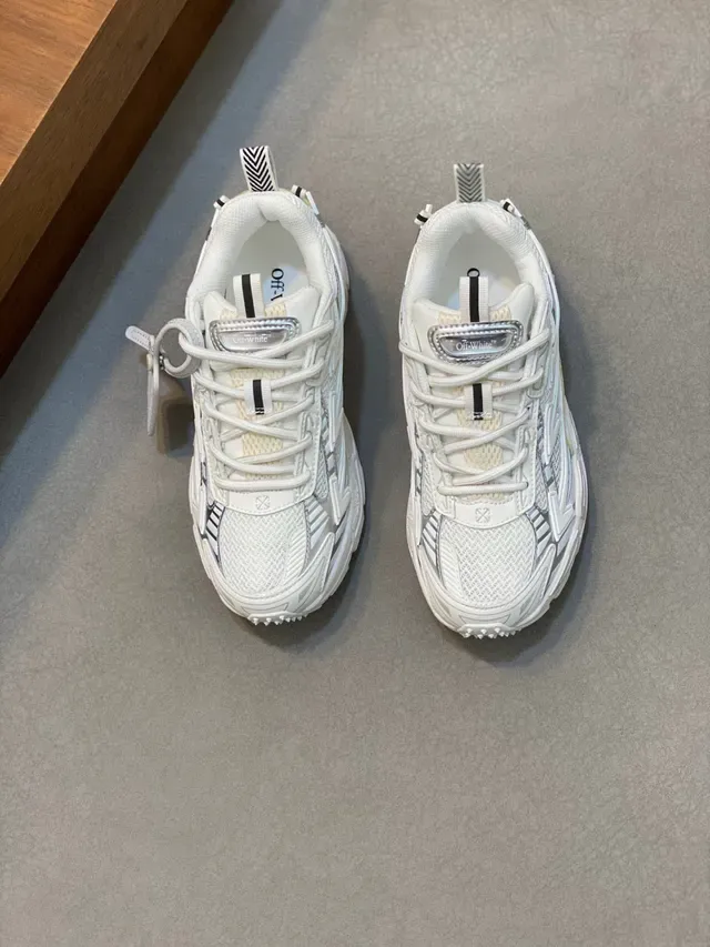 White Silver Chunky Sole Layered Synthetic Cage Sneakers 2