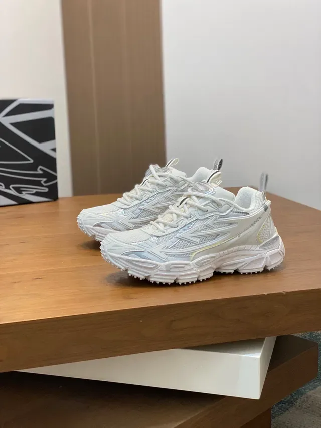 White Silver Chunky Sole Layered Synthetic Cage Sneakers 4