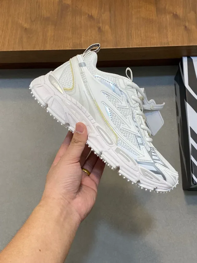 White Silver Chunky Sole Layered Synthetic Cage Sneakers 5