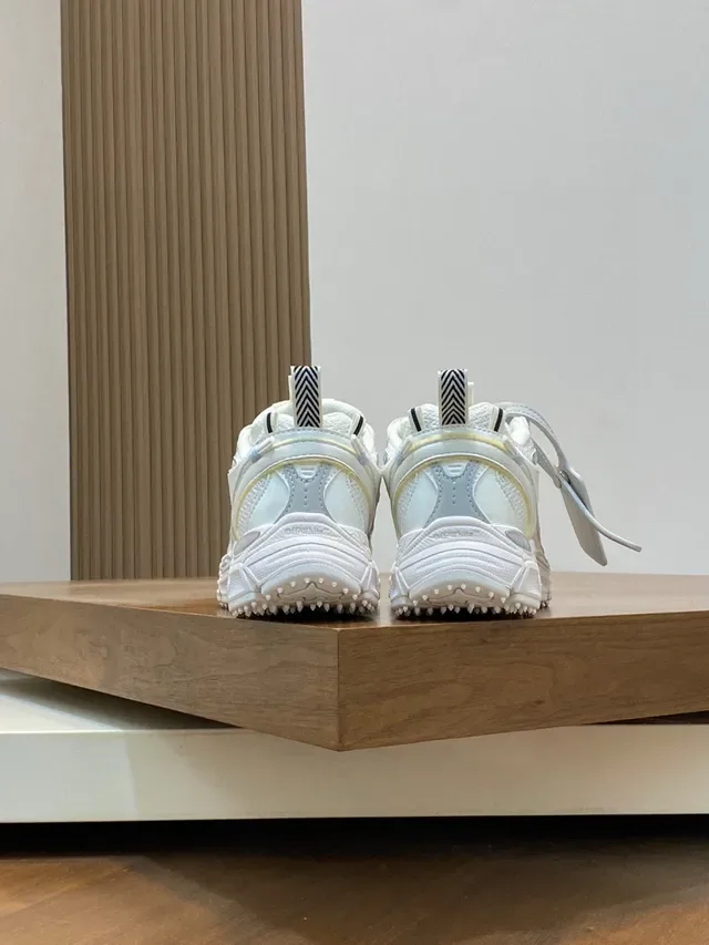White Silver Chunky Sole Layered Synthetic Cage Sneakers 8