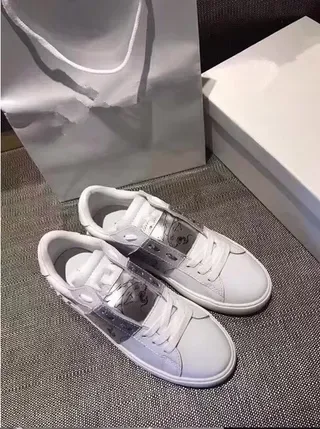 White Silver Leather Upper Metallic Printed Strap Sneakers 2