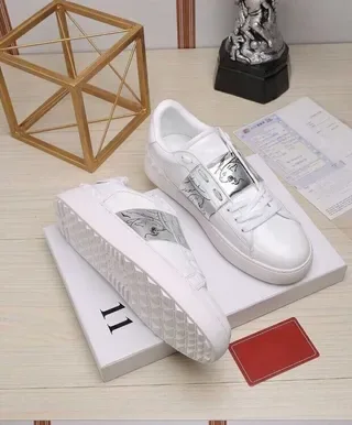 White Silver Leather Upper Metallic Printed Strap Sneakers 3