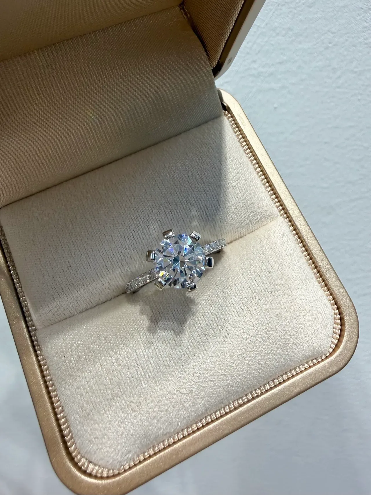 White Silver Six-Prong Solitaire Pavé Band Ring 5