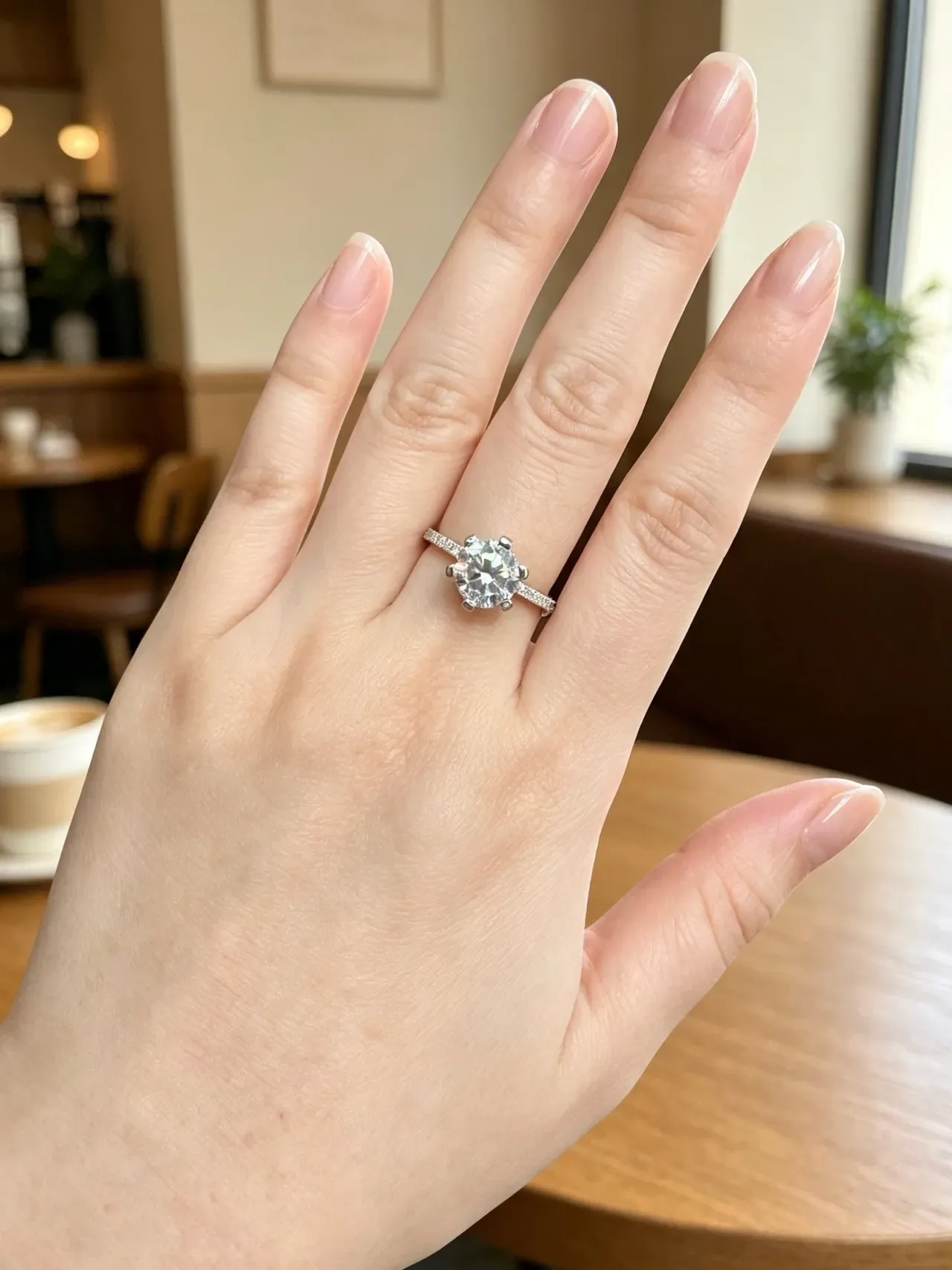 White Silver Six-Prong Solitaire Pavé Band Ring 6