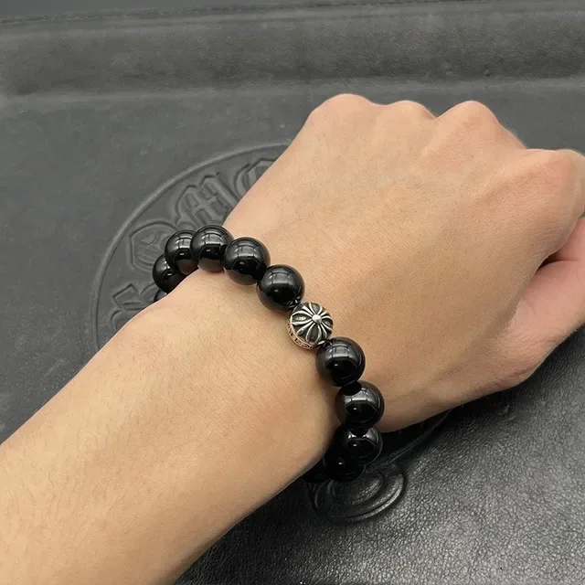White Silver Translucent Agate-Style Beads Oxidized Floral Spacer Bracelet 2