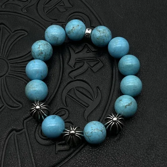 White Silver Translucent Agate-Style Beads Oxidized Floral Spacer Bracelet 5