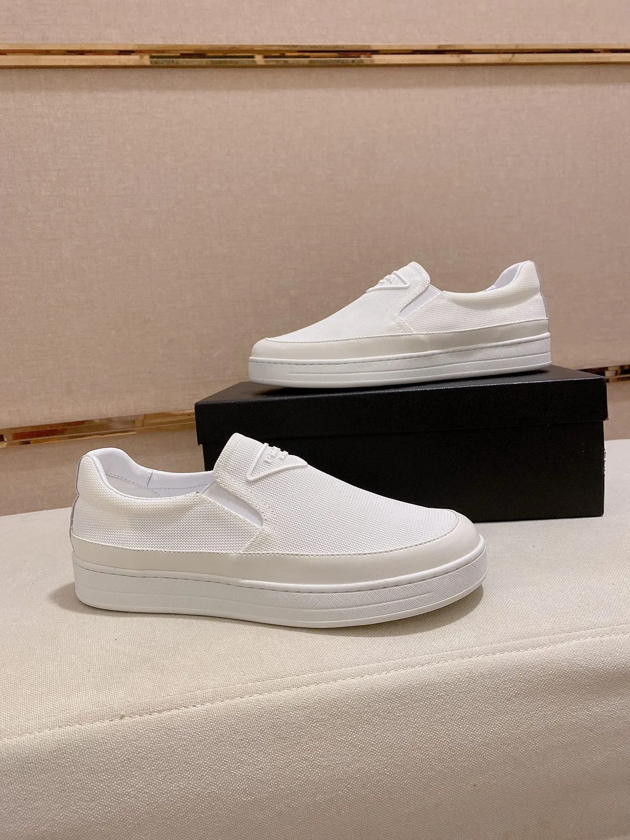 White Slip-On Textured Knit Platform Casual Shoe 4