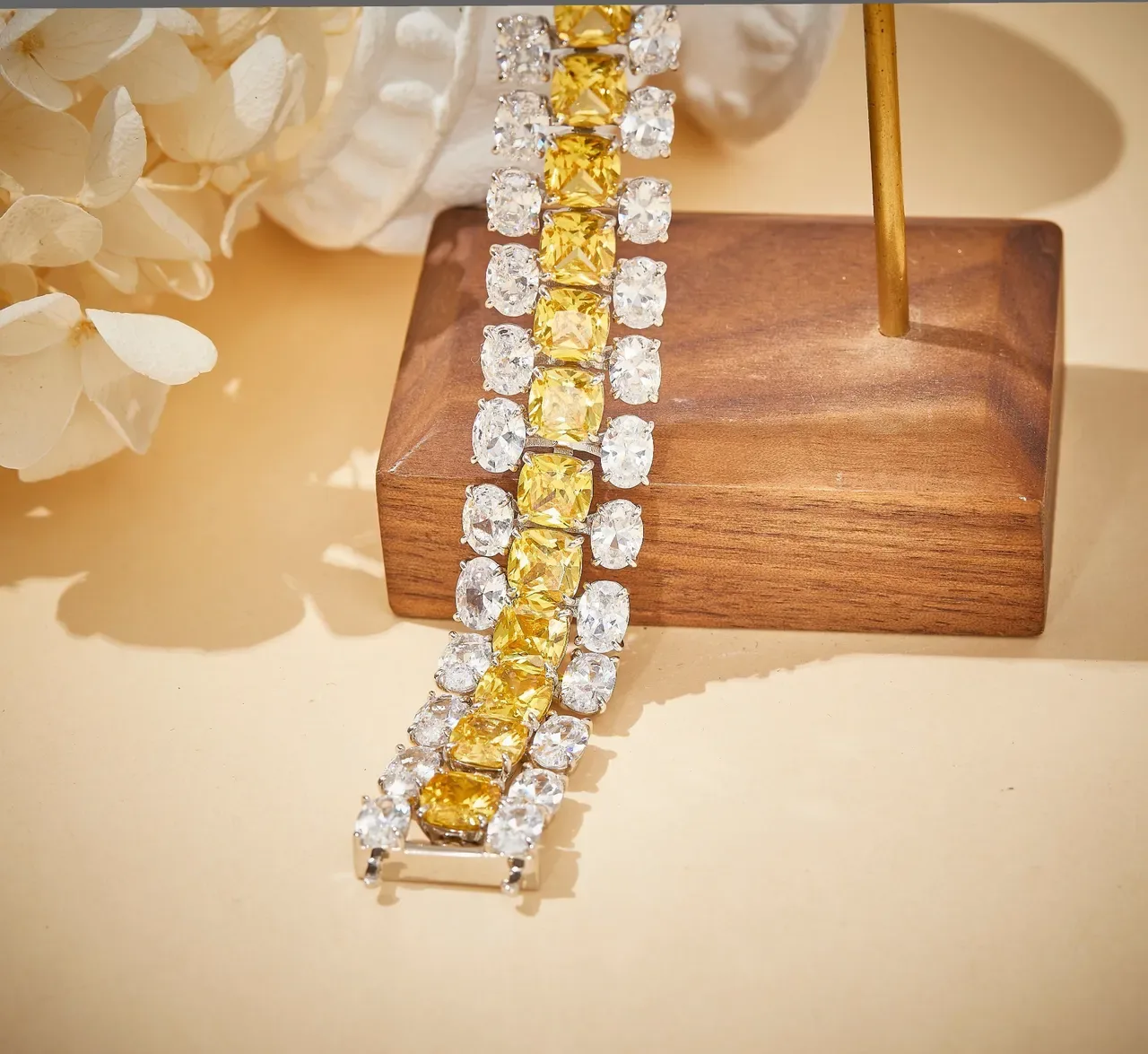 Yellow and Clear Stone Multi-Row Channel-Set Bracelet 2