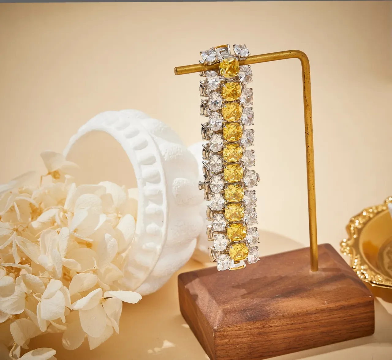 Yellow and Clear Stone Multi-Row Channel-Set Bracelet 4