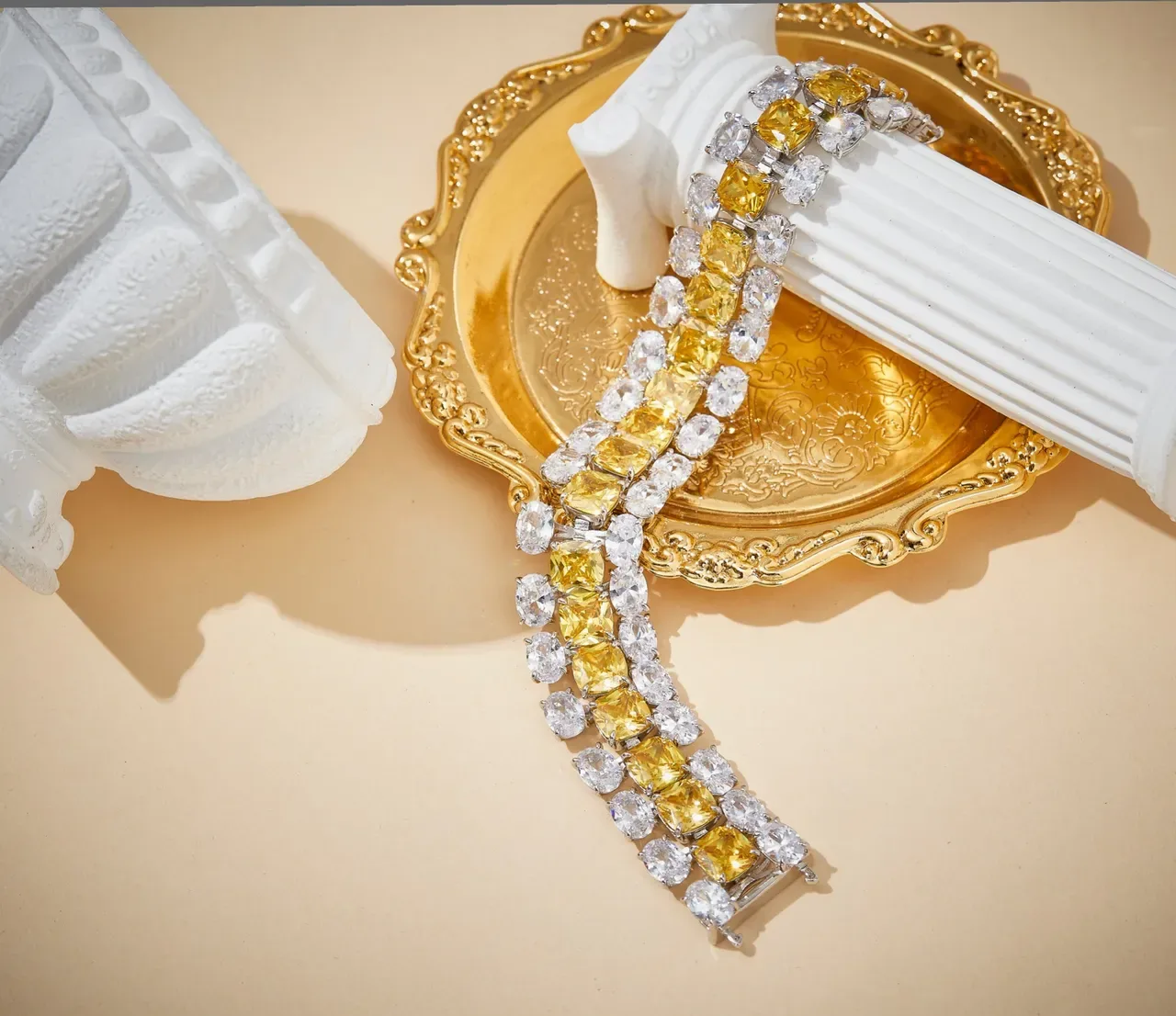 Yellow and Clear Stone Multi-Row Channel-Set Bracelet 5