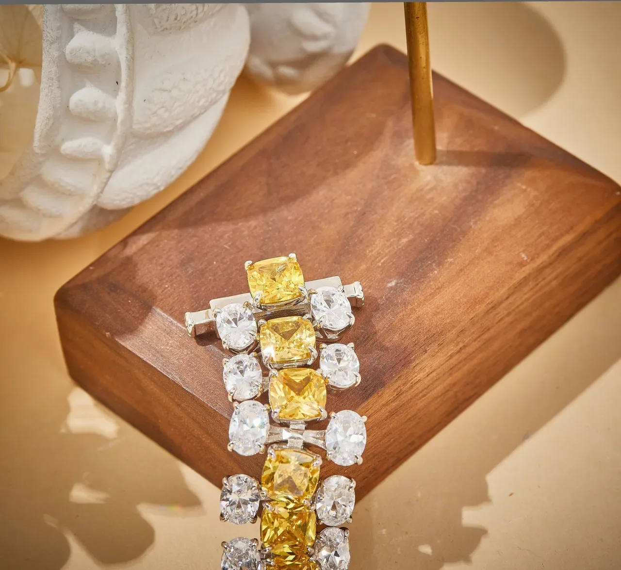 Yellow and Clear Stone Multi-Row Channel-Set Bracelet 7