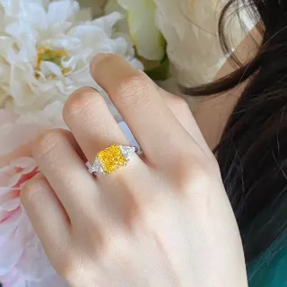 Yellow Cushion-Cut Center Stone Trillion Side Stone Ring