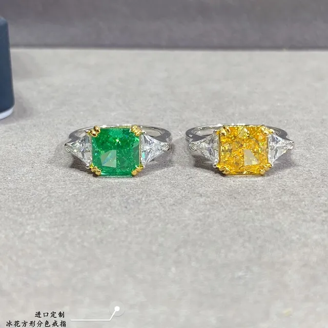 Yellow Cushion-Cut Center Stone Trillion Side Stone Ring 5