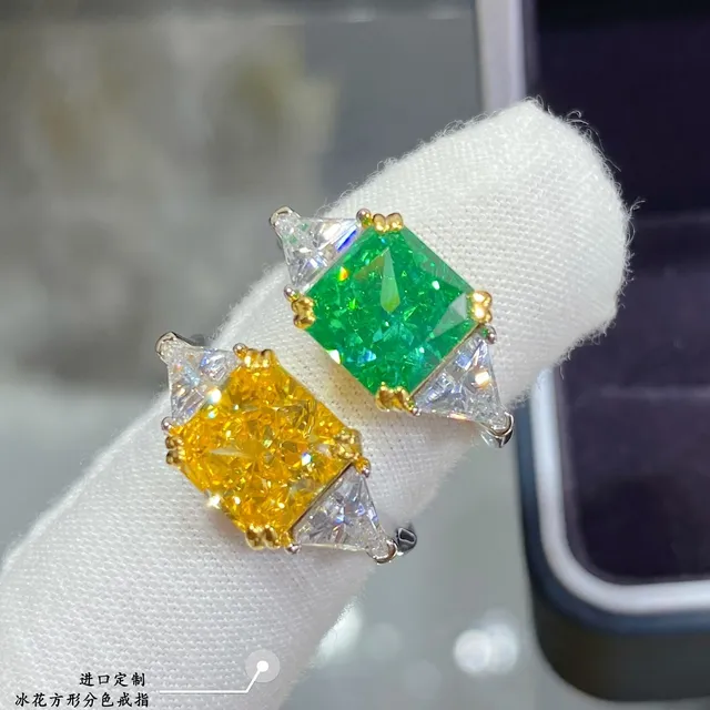 Yellow Cushion-Cut Center Stone Trillion Side Stone Ring 6