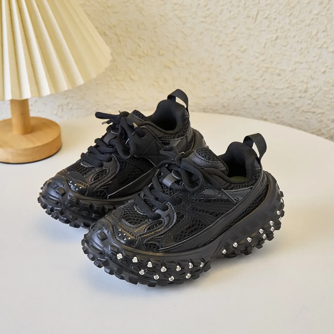 Yellow Silver Chunky Sole Studded Lug Outsole Sneakers 5