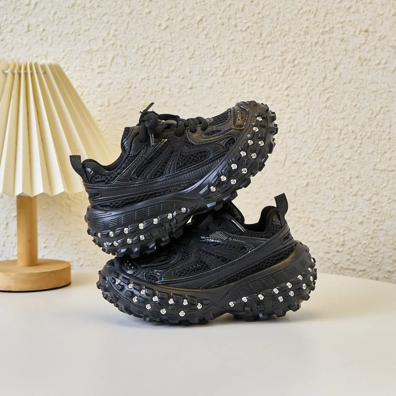 Yellow Silver Chunky Sole Studded Lug Outsole Sneakers 6