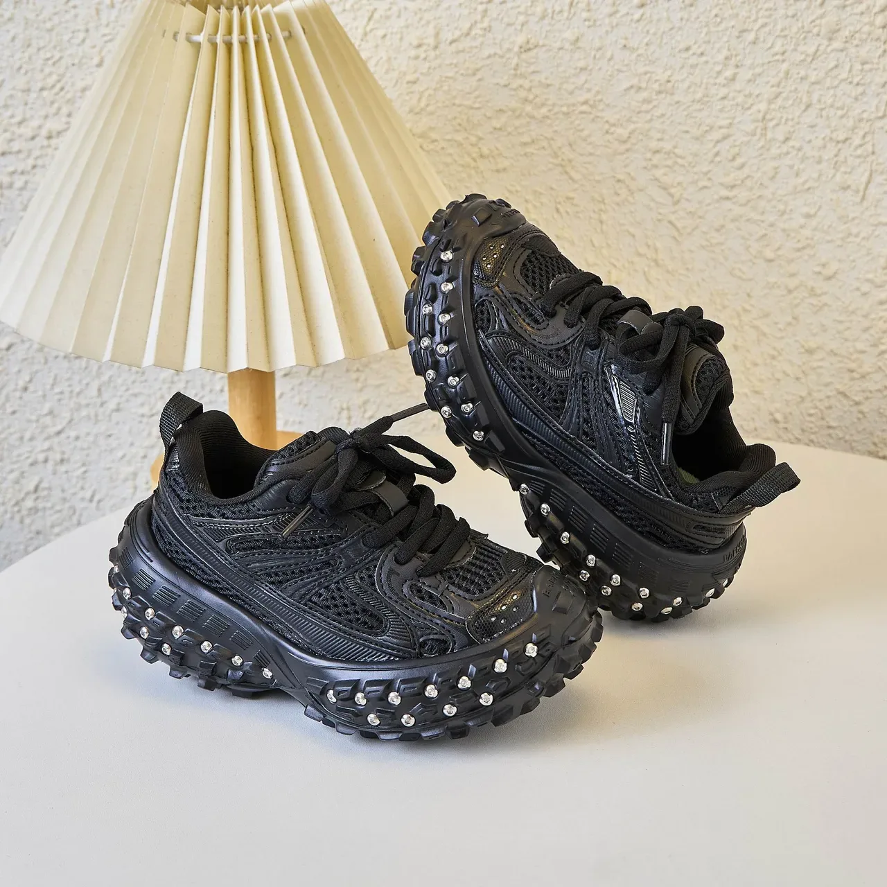 Yellow Silver Chunky Sole Studded Lug Outsole Sneakers 7