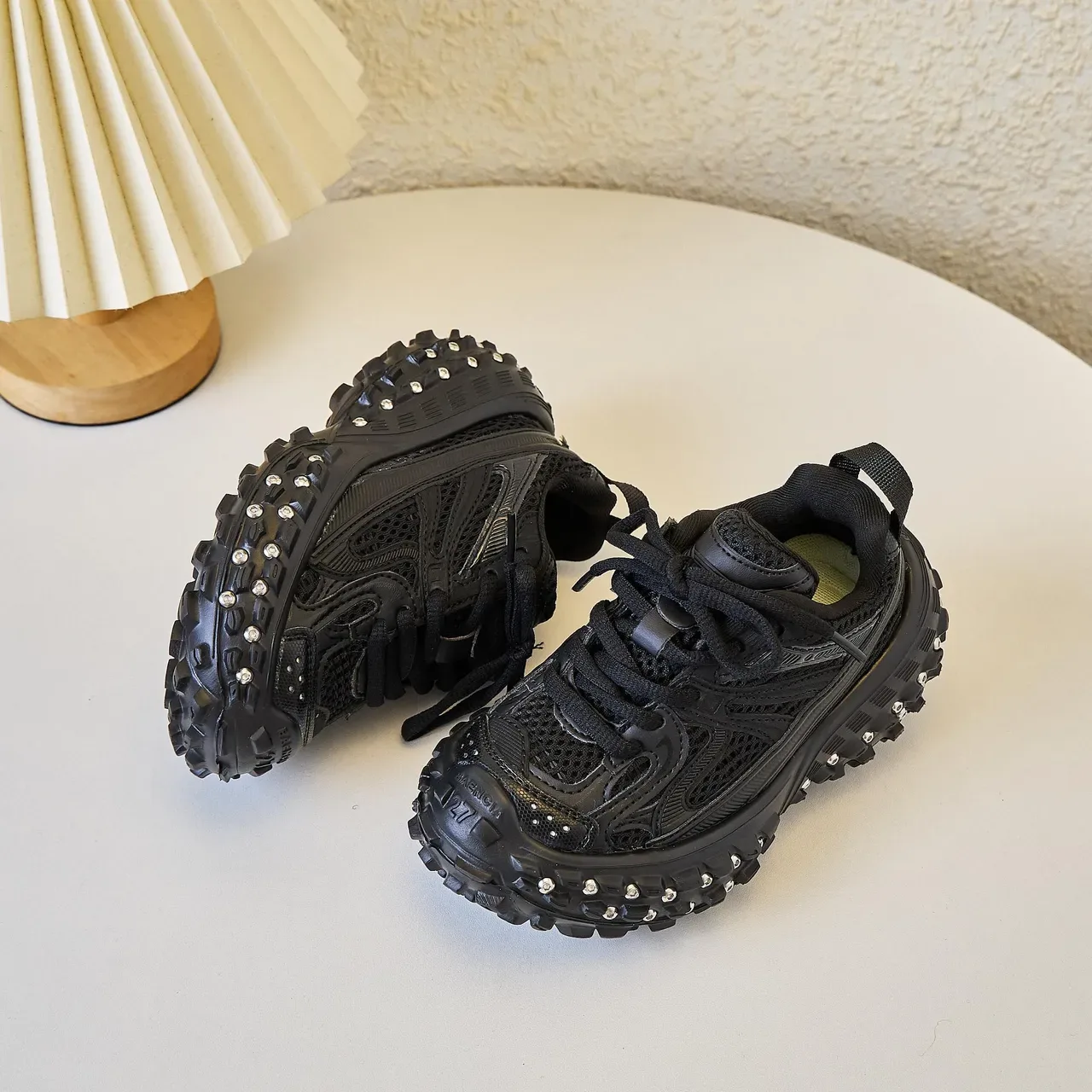Yellow Silver Chunky Sole Studded Lug Outsole Sneakers 8