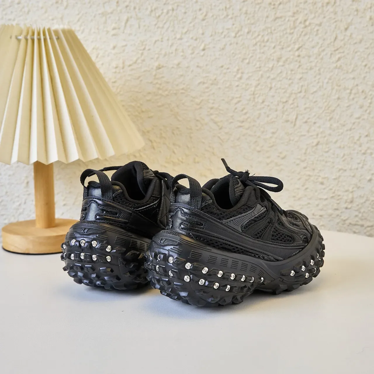 Yellow Silver Chunky Sole Studded Lug Outsole Sneakers 9