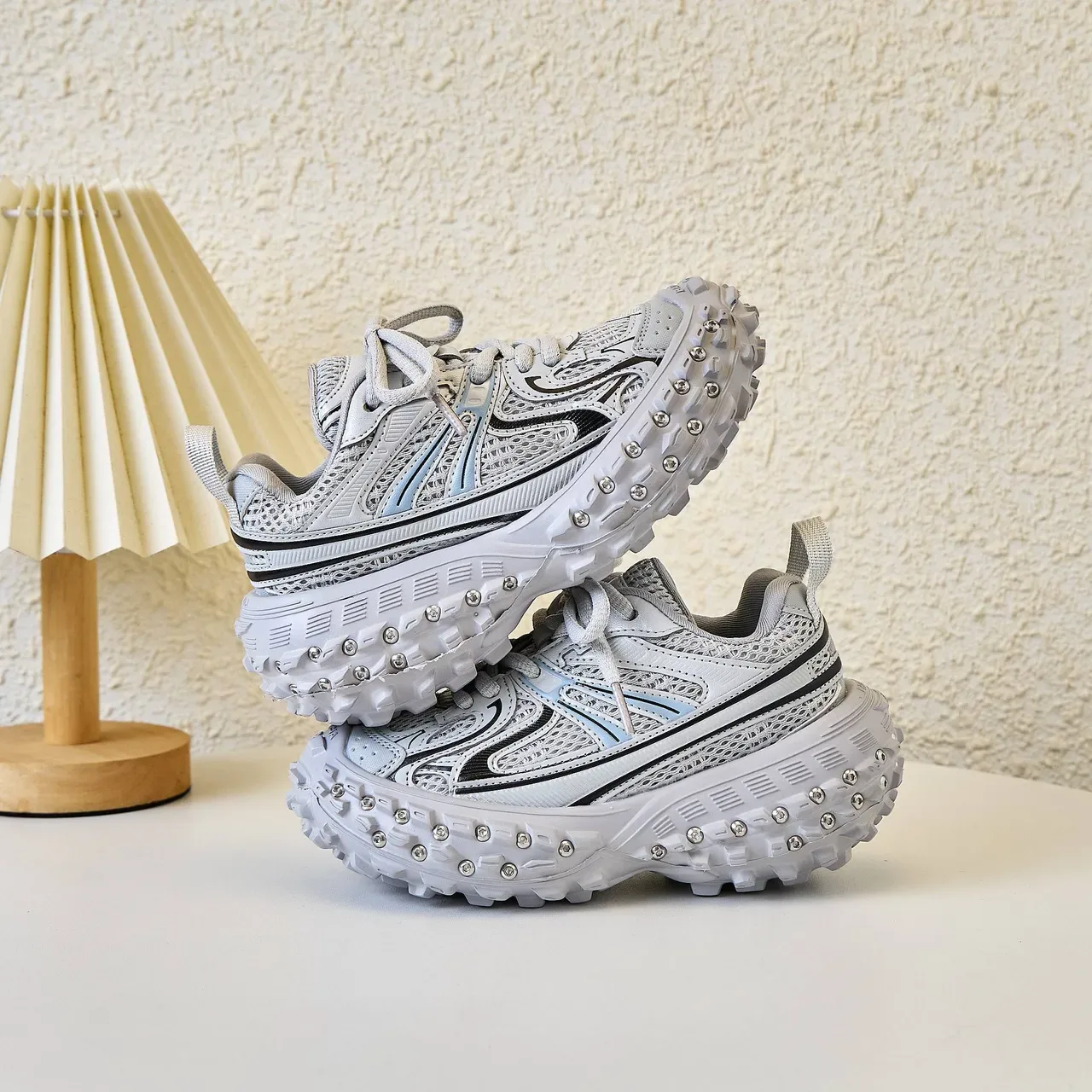 Yellow Silver Chunky Sole Studded Lug Outsole Sneakers 10