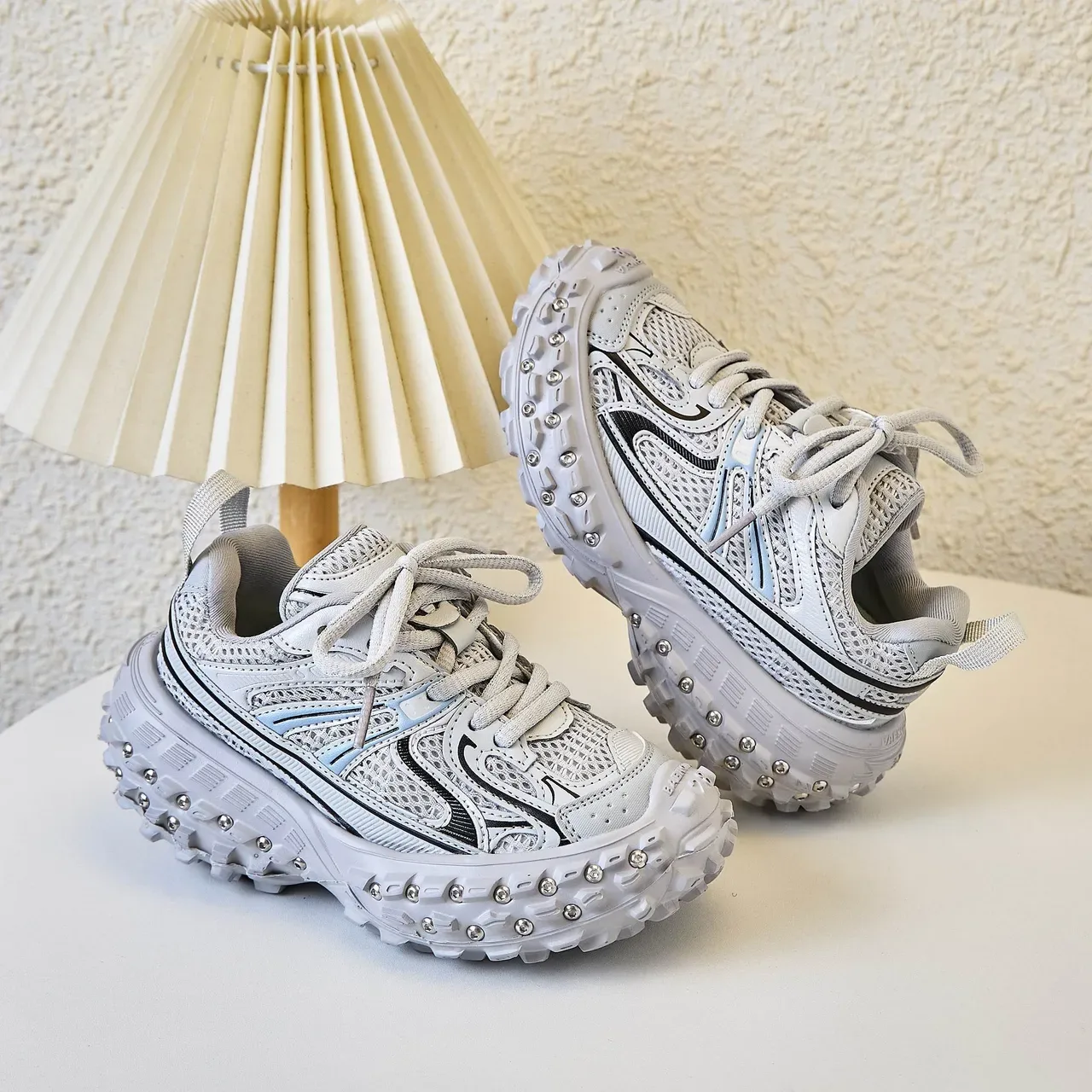 Yellow Silver Chunky Sole Studded Lug Outsole Sneakers 11