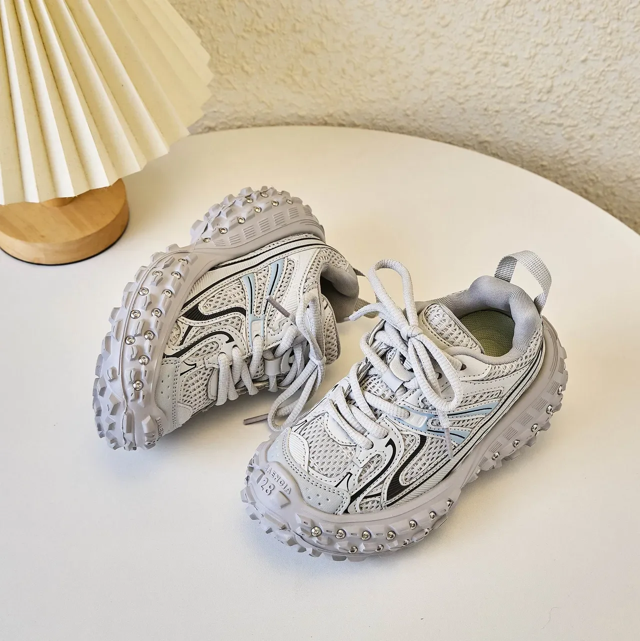 Yellow Silver Chunky Sole Studded Lug Outsole Sneakers 12