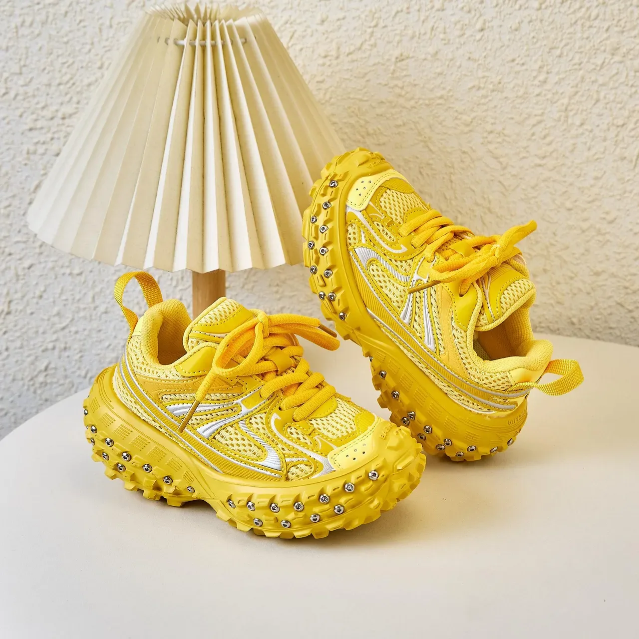 Yellow Silver Chunky Sole Studded Lug Outsole Sneakers 17