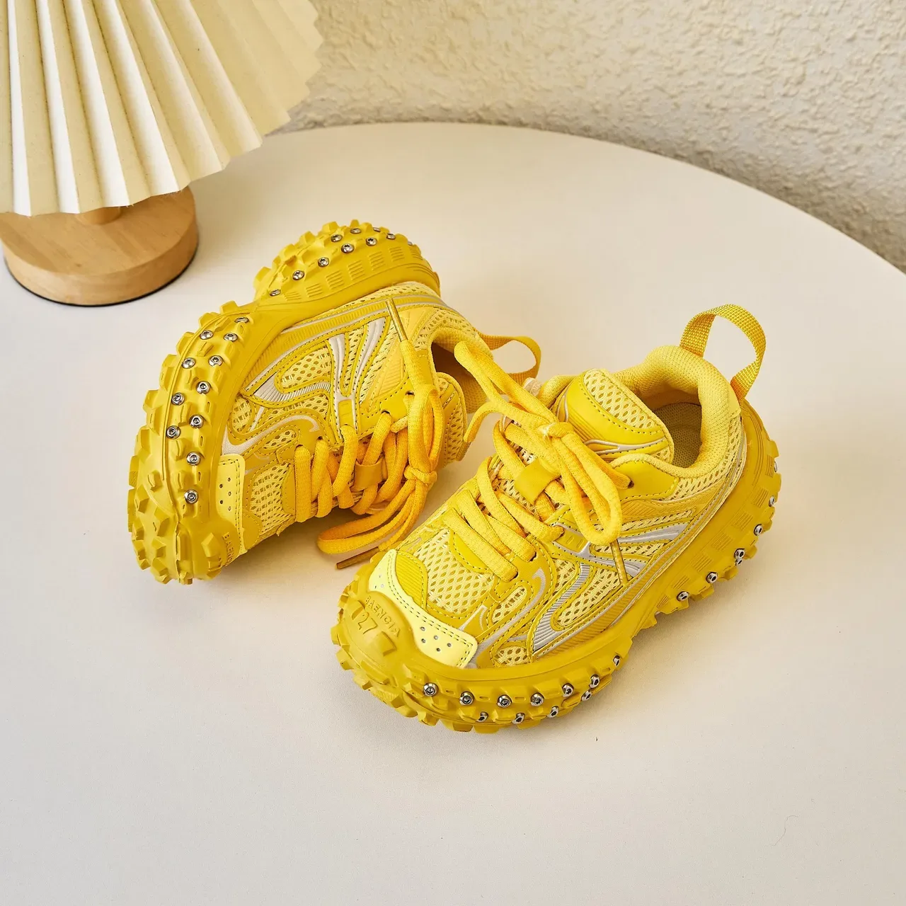 Yellow Silver Chunky Sole Studded Lug Outsole Sneakers 18