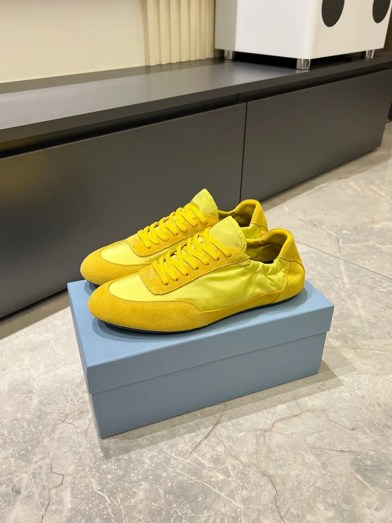 Yellow Suede and Nylon Low-Top Lifestyle Sneakers 4