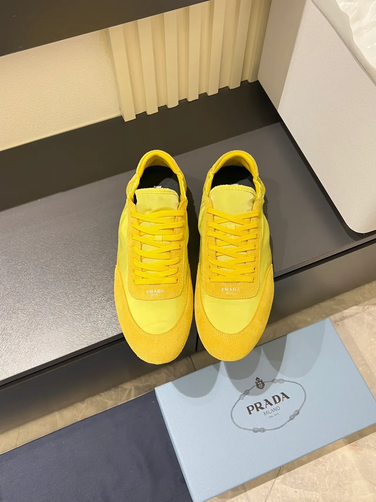 Yellow Suede and Nylon Low-Top Lifestyle Sneakers 5