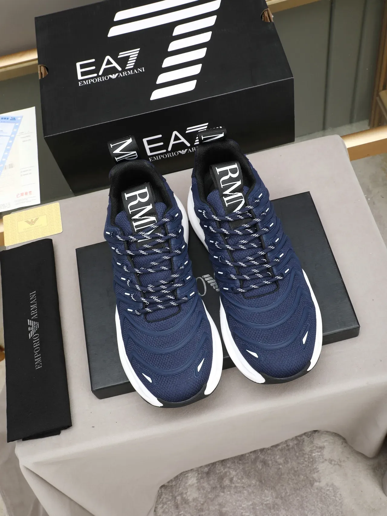 Giorgio Armani Navy Mesh and Synthetic Overlay Lifestyle Sneaker 3