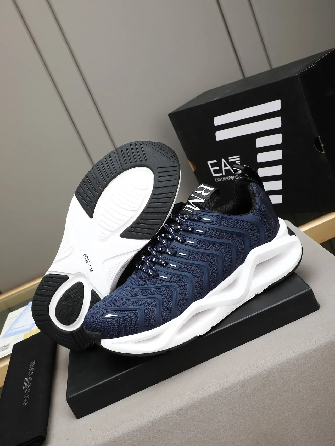 Giorgio Armani Navy Mesh and Synthetic Overlay Lifestyle Sneaker 5