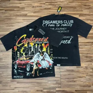 تيشيرت Godspeed Angels Heaven جرافيك أوفرسايز أسود