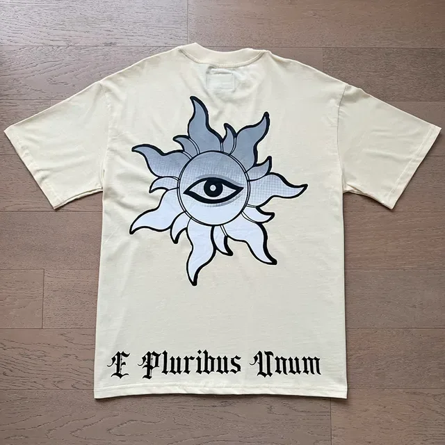 Godspeed Beige Blue Double-Sided Graphic Print Gothic Typography T-Shirt 8