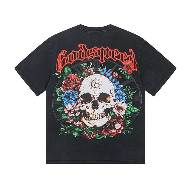 Godspeed Skull Floral Graphic Oversized Black T-Shirt 3