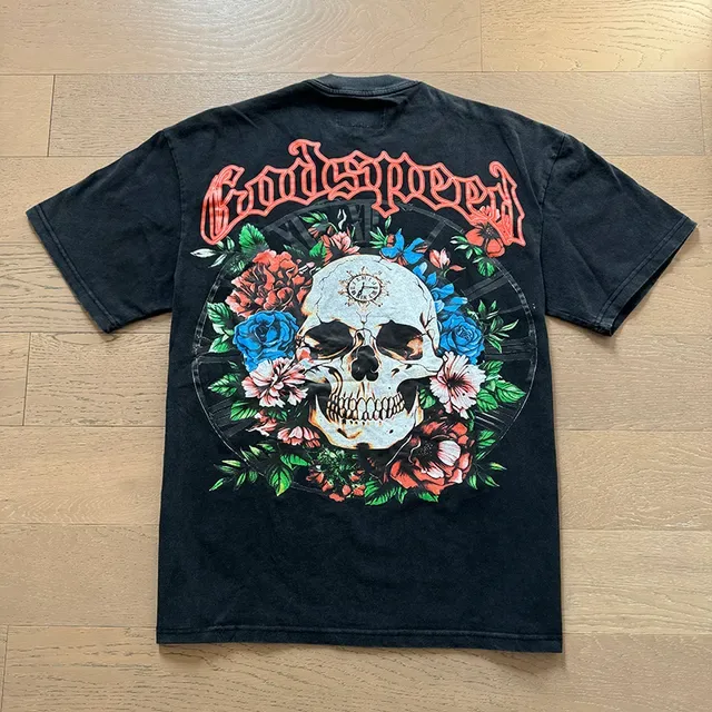 Godspeed Skull Floral Graphic Oversized Black T-Shirt 4