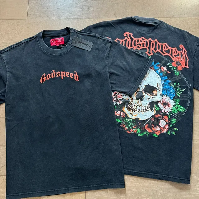Godspeed Skull Floral Graphic Oversized Black T-Shirt 7