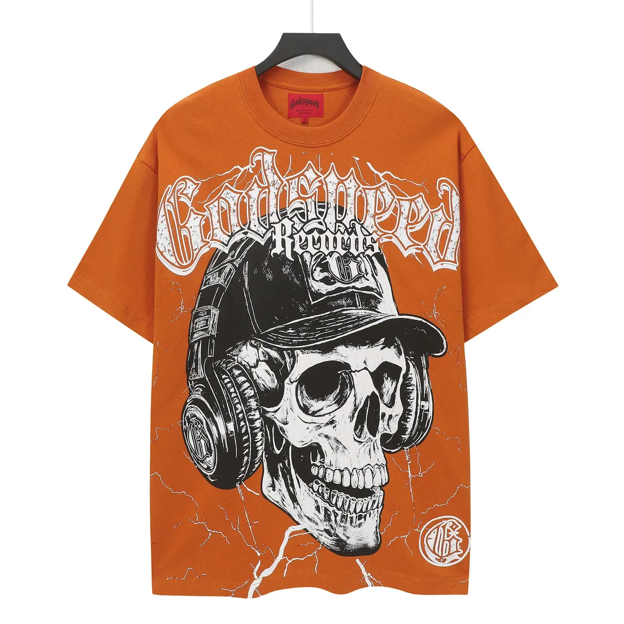 Camiseta naranja con estampado de calavera Godspeed Summer Tour 2025 2