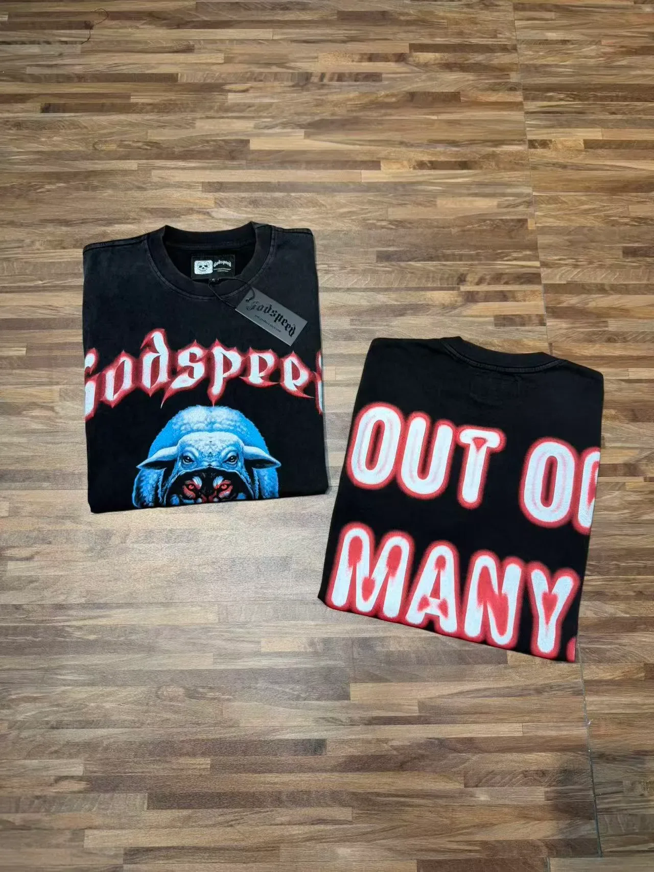 Godspeed Wolf and Sheep Graphic Print Black T-Shirt 4